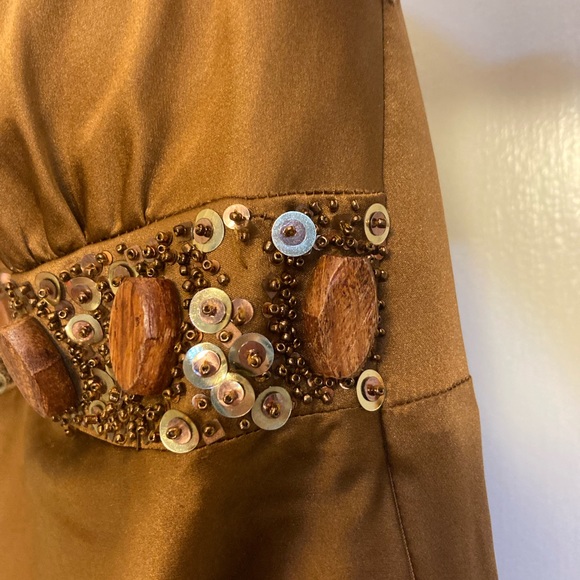 Y2K Brown Silk Halter Tank Top- Beaded, Vintage - Picture 7 of 8